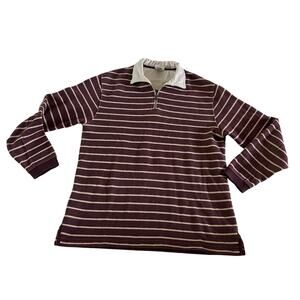 L.L. Bean Retro Red Rugby Stripe Quarter Zip Pullover Mens M Preppy Y2K 2000s